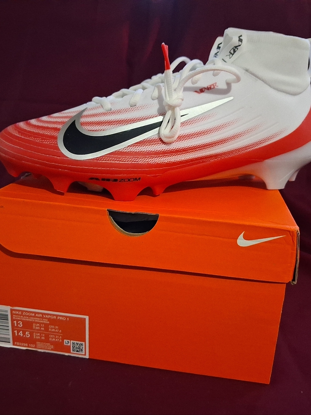 Nike Zoom Air Vapor Pro 1 Football Cleats - White & Red